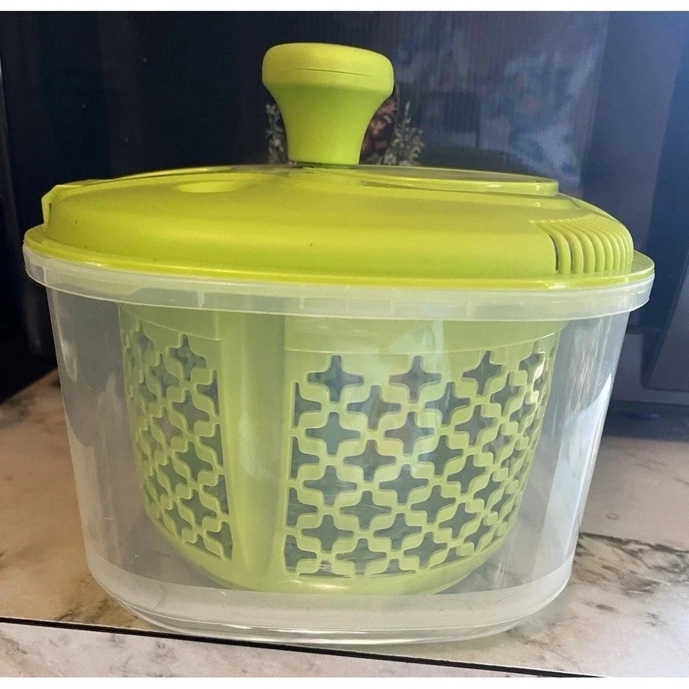 Salad Spinner Clear/Green Easy Handle For Washing Salad, Fruits &‎ Veggies